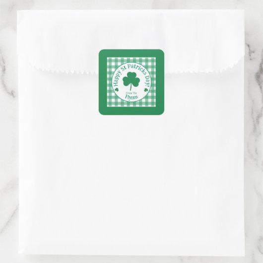St Patricks Day NAME Irisches Kleeblatt Grün Häkch Quadratischer Aufkleber (Tasche)