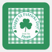 St Patricks Day NAME Irish Clover Green Check LG Quadratischer Aufkleber (Vorderseite)