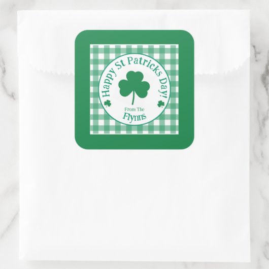 St Patricks Day NAME Irish Clover Green Check LG Quadratischer Aufkleber (Tasche)