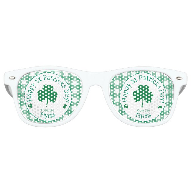 St Patricks Day NAME Irish Clover Green Check Partybrille (Vorderseite)