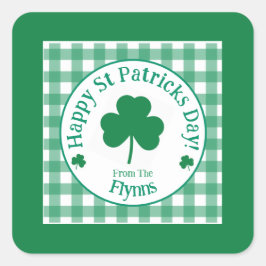 St Patricks Day NAME Irish Clover Green Check Quadratischer Aufkleber