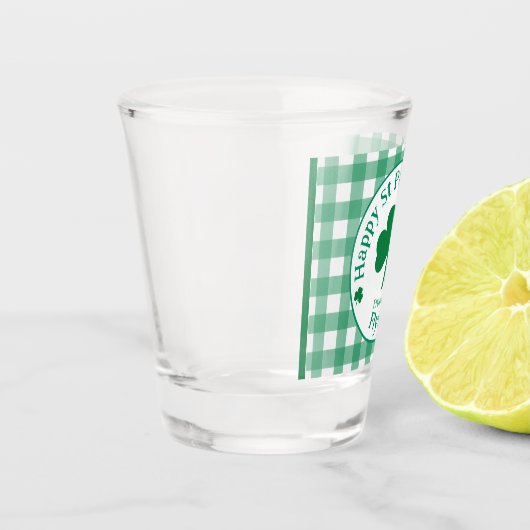 St Patricks Day NAME Irish Clover Green Check Schnapsglas (Links)