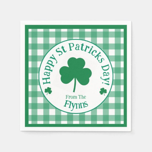 St Patricks Day NAME Irish Clover Green Check Serviette (Vorderseite)