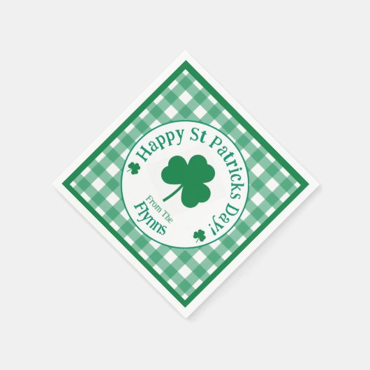St Patricks Day NAME Irish Clover Green Check Serviette (Ecke)