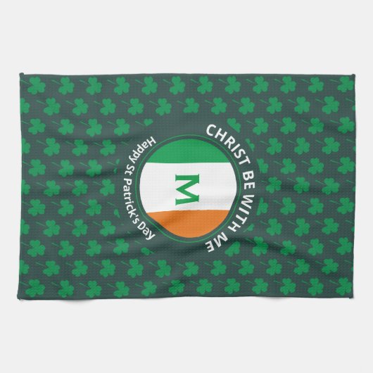 St Patricks Day Name Monogram Kleeblatt Geschirrtuch (Horizontal)