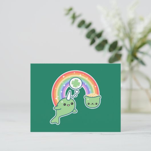 St Patrick's Day Narwhal Postkarte (Stehend Vorderseite)