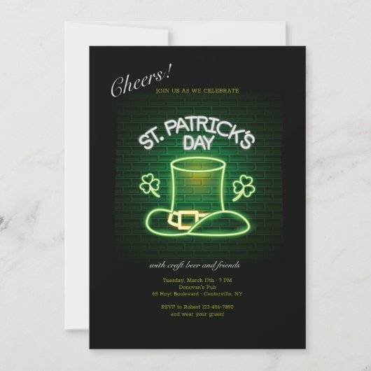 St. Patrick's Day Neon Einladung (Vorderseite)