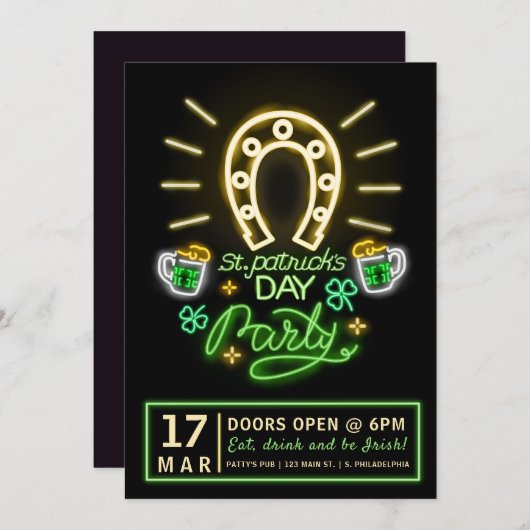 St. Patrick's Day Neon Party Flyer Einladung (Vorne/Hinten)