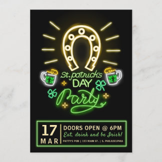St. Patrick's Day Neon Party Flyer Einladung