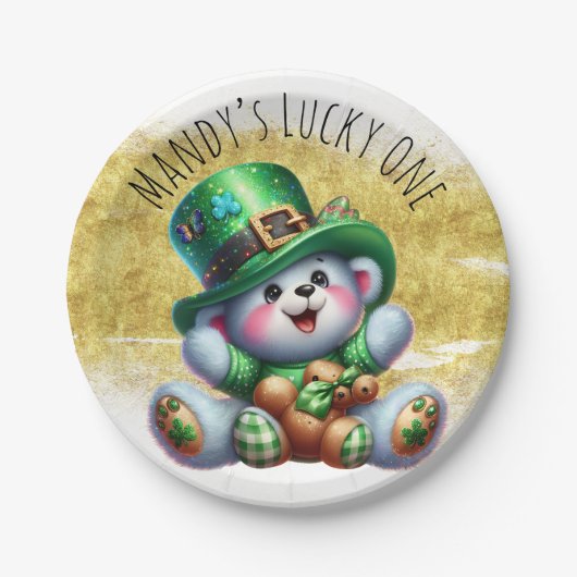 St. Patrick's Day Niedlich Bear Green Gold Lucky Pappteller (Vorderseite)