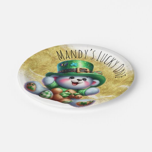 St. Patrick's Day Niedlich Bear Green Gold Lucky Pappteller (Schrägansicht)