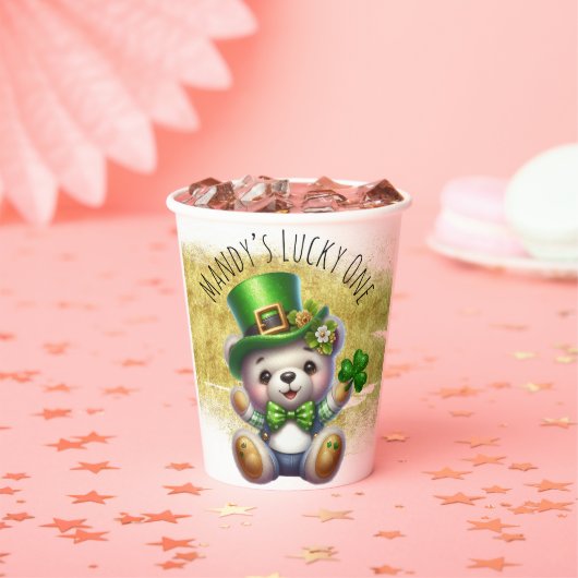 St. Patrick's Day Niedlich Bear Green Gold Pappbecher (Insitu)