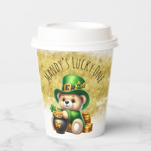 St. Patrick's Day Niedlich Bear Green Gold Pot Pappbecher (Vorderseite)
