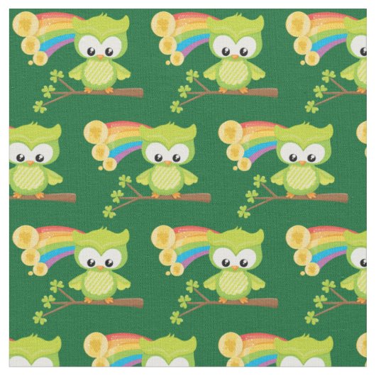 St Patricks Day Niedlich Green Owl Rainbow Irish Stoff (Nahaufnahme)