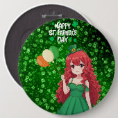 St. Patrick's Day niedlich, Irish Anime Klasse Button (Vorne & Hinten)