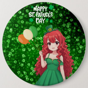 St. Patrick's Day niedlich, Irish Anime Klasse Button