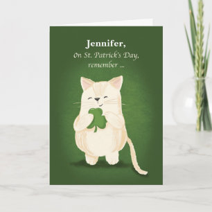 St. Patricks Day Niedlich Kitten Holding Kleeblatt Karte
