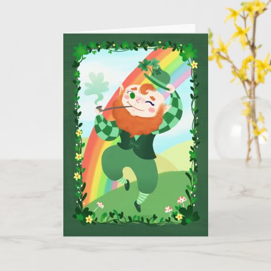 St. Patrick's Day Niedlich Leprechaun Karte (Gelbe Blume)