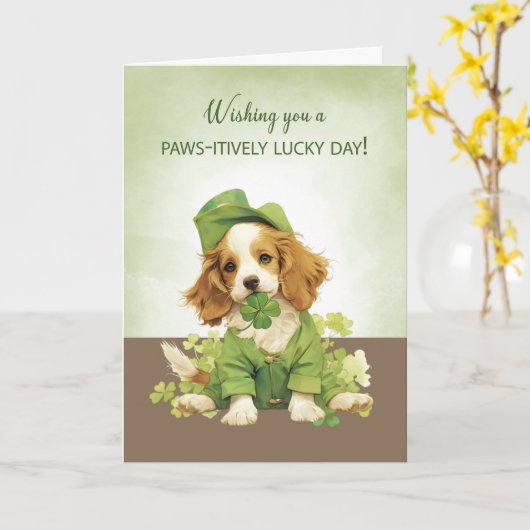St. Patricks Day Niedlich Puppy Dog Lucky wünscht Karte (Gelbe Blume)