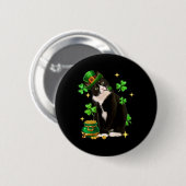 St Patricks Day Niedlich Tuxedo Cat Kleeblatt Iris Button (Vorne & Hinten)