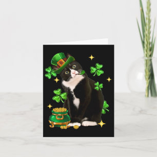 St Patricks Day Niedlich Tuxedo Cat Kleeblatt Iris Karte