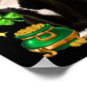 St Patricks Day Niedlich Tuxedo Cat Kleeblatt Iris Poster (Ecke)