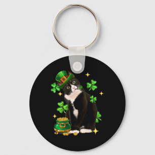 St Patricks Day Niedlich Tuxedo Cat Kleeblatt Iris Schlüsselanhänger