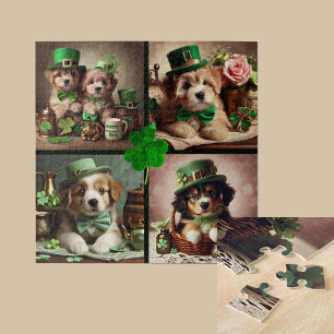 St Patrick's Day Niedliche irische Welpen im Grüne Puzzle