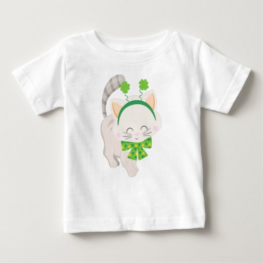 St. Patrick's Day, Niedliche Katze, Lucky Clovers Baby T-shirt (Vorderseite)