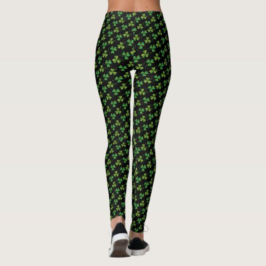 St Patricks Day Niedliches Kleeblatt Muster Green Leggings (Rückseite)