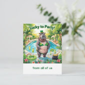 St. Patrick's Day Nilpferd-Poolparty Feiertagspostkarte (Stehend Vorderseite)