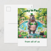 St. Patrick's Day Nilpferd-Poolparty Feiertagspostkarte (Vorne/Hinten)