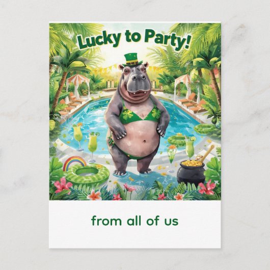 St. Patrick's Day Nilpferd-Poolparty Feiertagspostkarte (Vorderseite)