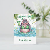 St. Patrick's Day Nilpferd-Poolparty Feiertagspostkarte (Stehend Vorderseite)