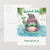 St. Patrick's Day Nilpferd-Poolparty Feiertagspostkarte (Vorne/Hinten)