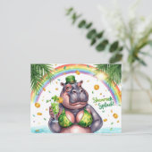 St. Patrick's Day Nilpferd-Poolparty  Feiertagspostkarte (Stehend Vorderseite)