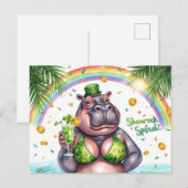 St. Patrick's Day Nilpferd-Poolparty  Feiertagspostkarte (Vorne/Hinten)