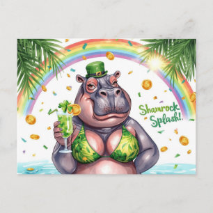 St. Patrick's Day Nilpferd-Poolparty  Feiertagspostkarte