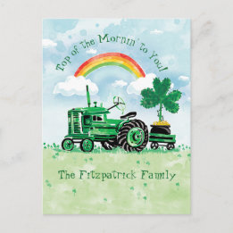 St. Patrick's Day Oldtimer-Traktor mit Namen Postkarte