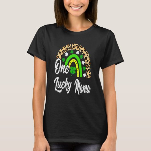 St Patrick's Day One Lucky Mama Leopard Rainbow T-Shirt (Vorderseite)