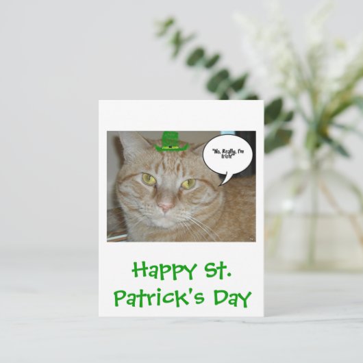 St. Patrick's Day Orange Tabby Cat Postkarte (Stehend Vorderseite)