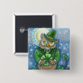 ST. PATRICK'S DAY OWL, 4 LEAF CLOVER LEPRECHAUN BUTTON (Vorne & Hinten)