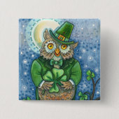 ST. PATRICK'S DAY OWL, 4 LEAF CLOVER LEPRECHAUN BUTTON (Vorderseite)