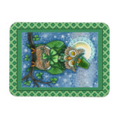 ST. PATRICK'S DAY OWL, 4 LEAF CLOVER LEPRECHAUN MAGNET (Horizontal)