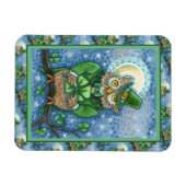 ST. PATRICK'S DAY OWL, 4 LEAF CLOVER LEPRECHAUN MAGNET (Horizontal)