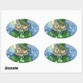 ST. PATRICK'S DAY OWL, 4 LEAF CLOVER LEPRECHAUN OVALER AUFKLEBER (Blatt)