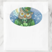 ST. PATRICK'S DAY OWL, 4 LEAF CLOVER LEPRECHAUN OVALER AUFKLEBER (Tasche)