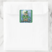 ST. PATRICK'S DAY OWL, 4 LEAF CLOVER LEPRECHAUN QUADRATISCHER AUFKLEBER (Tasche)