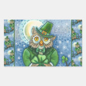 ST. PATRICK'S DAY OWL, 4 LEAF CLOVER LEPRECHAUN RECHTECKIGER AUFKLEBER (Vorderseite)