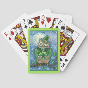 ST. PATRICK'S DAY OWL, 4 LEAF CLOVER LEPRECHAUN SPIELKARTEN